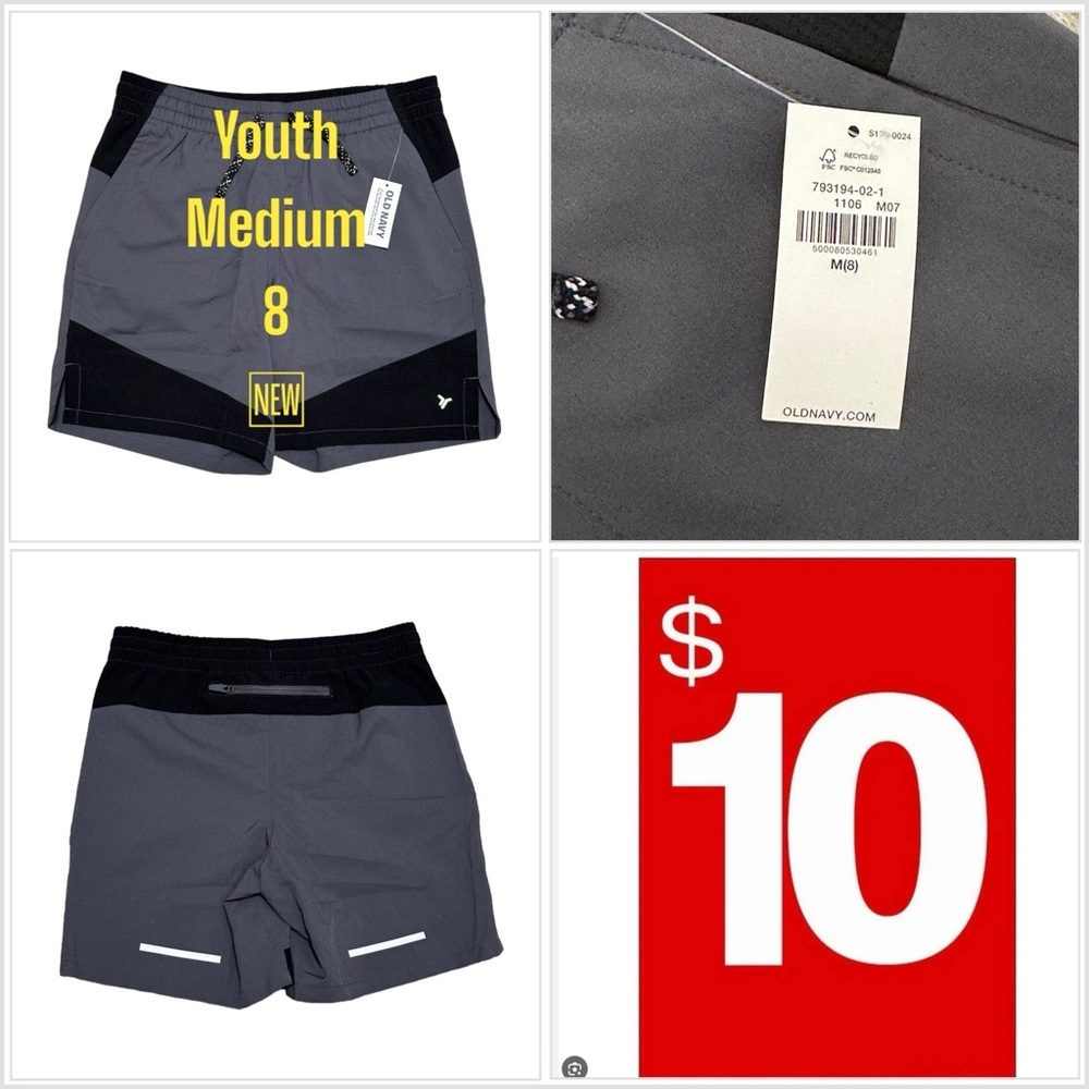 Boys Old Navy Basketball Youth Medium 8 Shorts Athletic Black Gray Active NWT